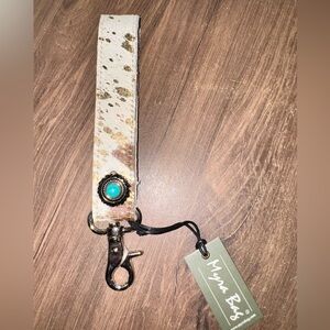 Myra Bag CONCHO DELIGHT KEY FOB BROWN WHITE Strap Turquoise Brown Calf Hair